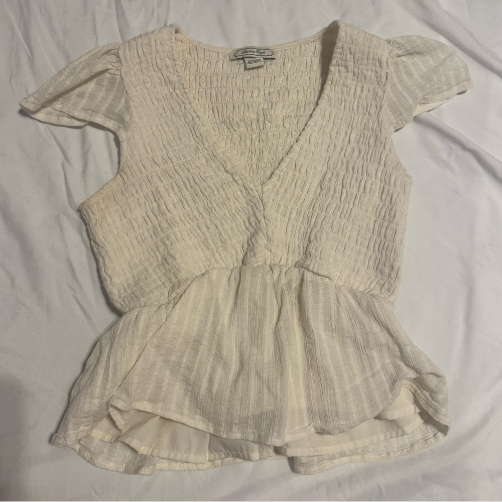 American Eagle Off-White Babydoll Blouse Shirt